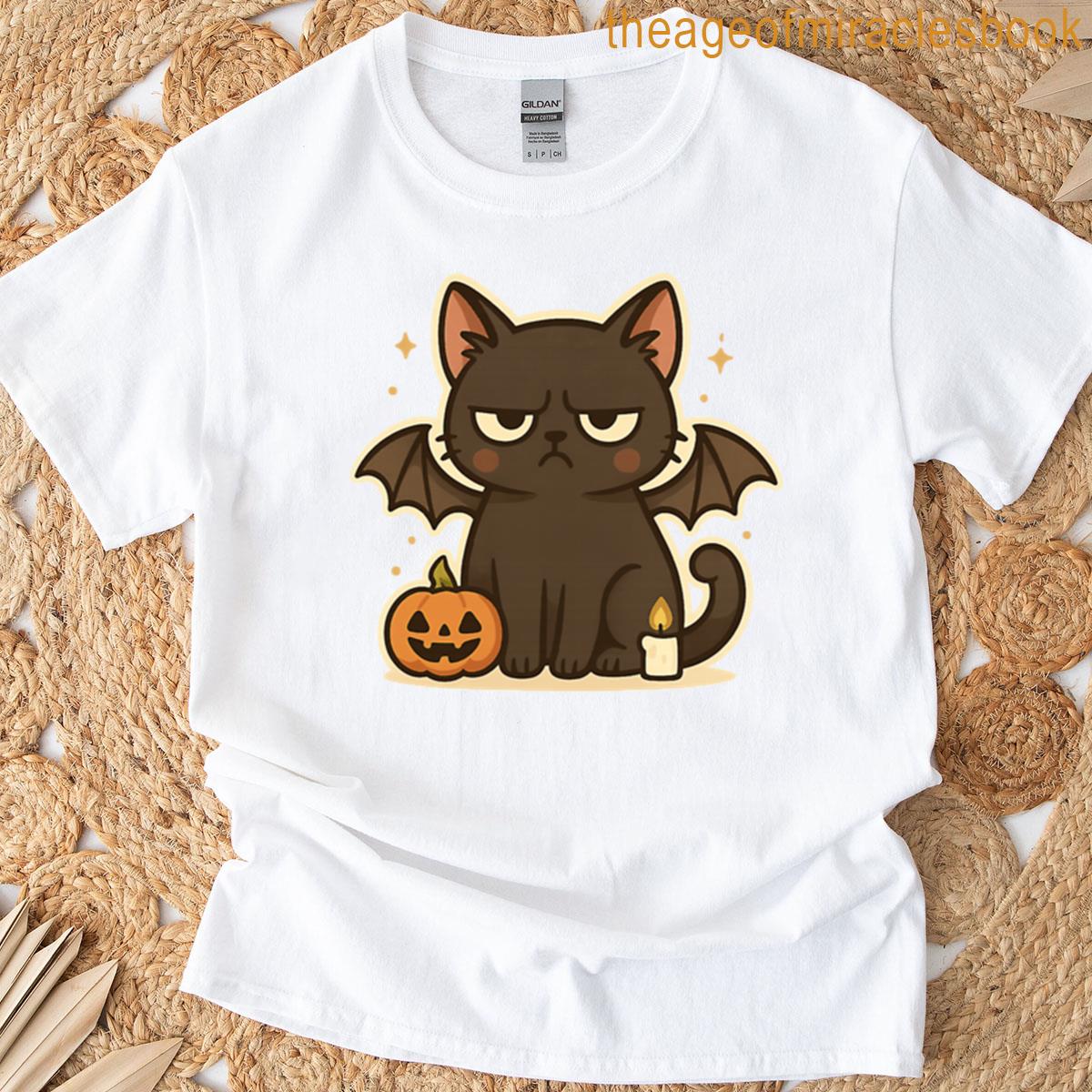 Cute Grumpy Halloween Bat Cat T-shirt