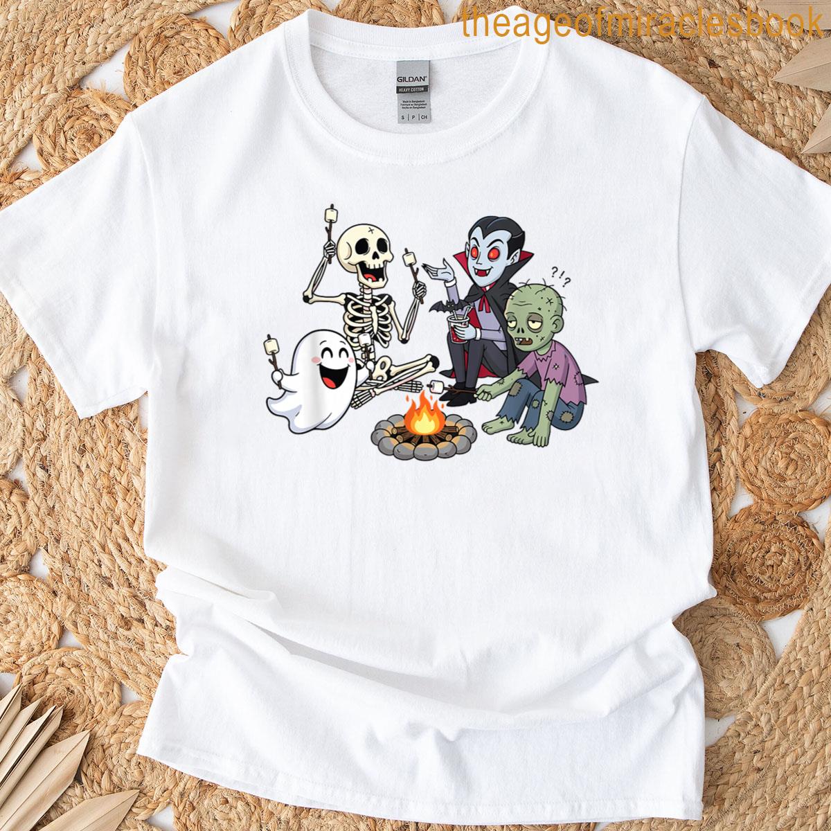 Funny Halloween Ghost Skeleton Zombie Vampire Campfire T-shirt