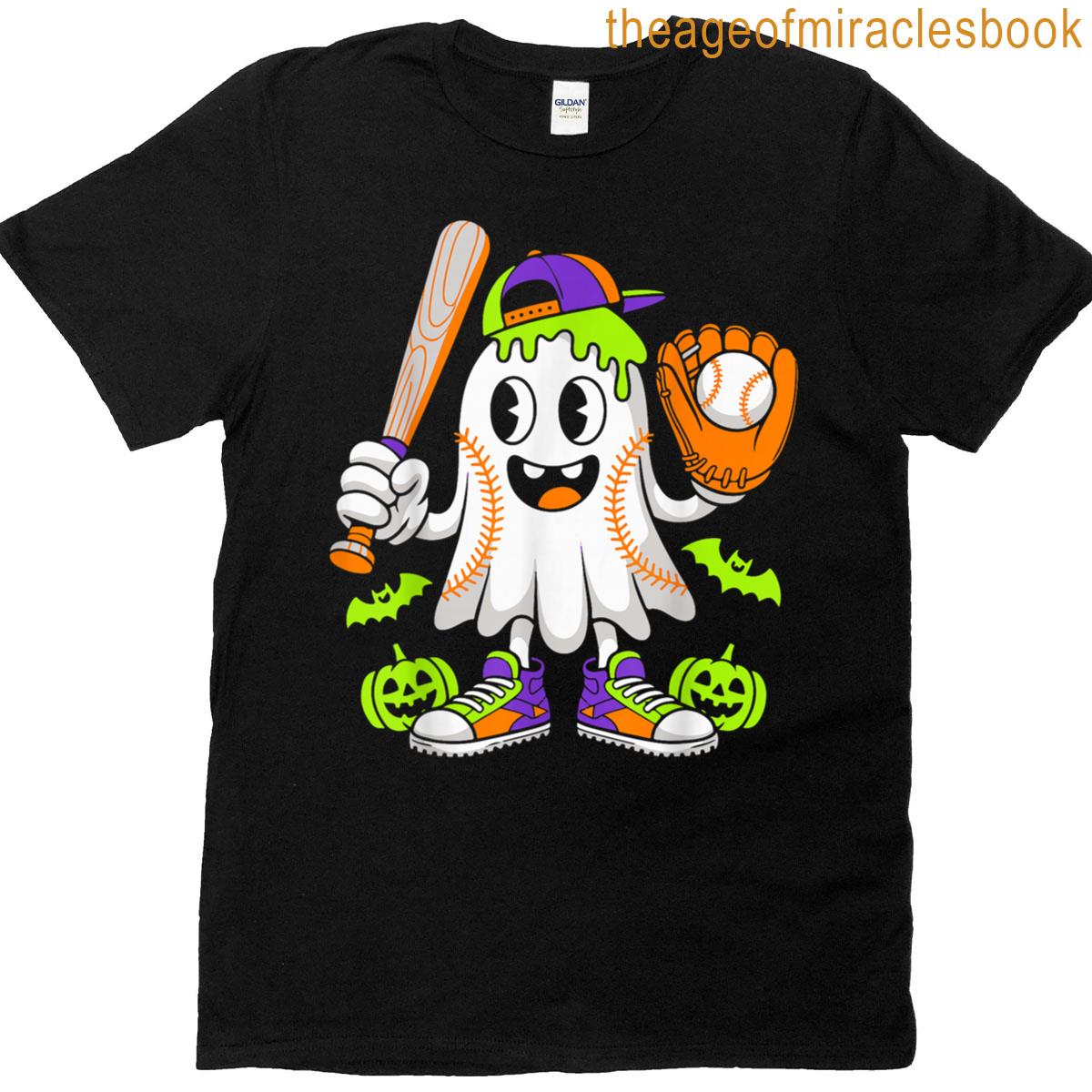 Ice Cream Drip Ghost Baseball Spots Baseball Drip Halloween T-shirt