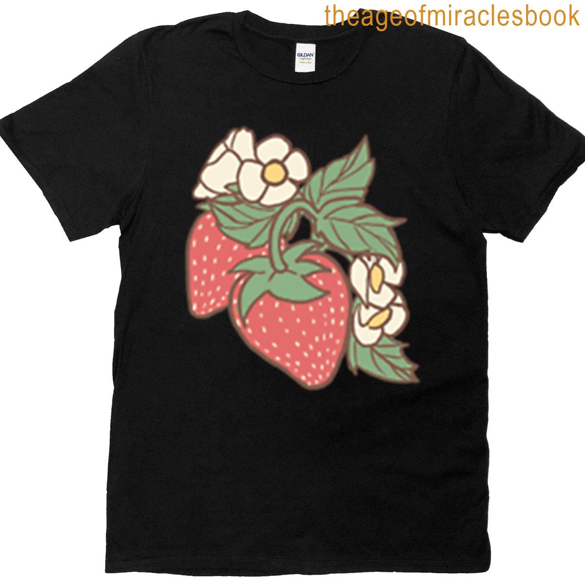 Red Strawberry And Flowers Bunch T-shirt