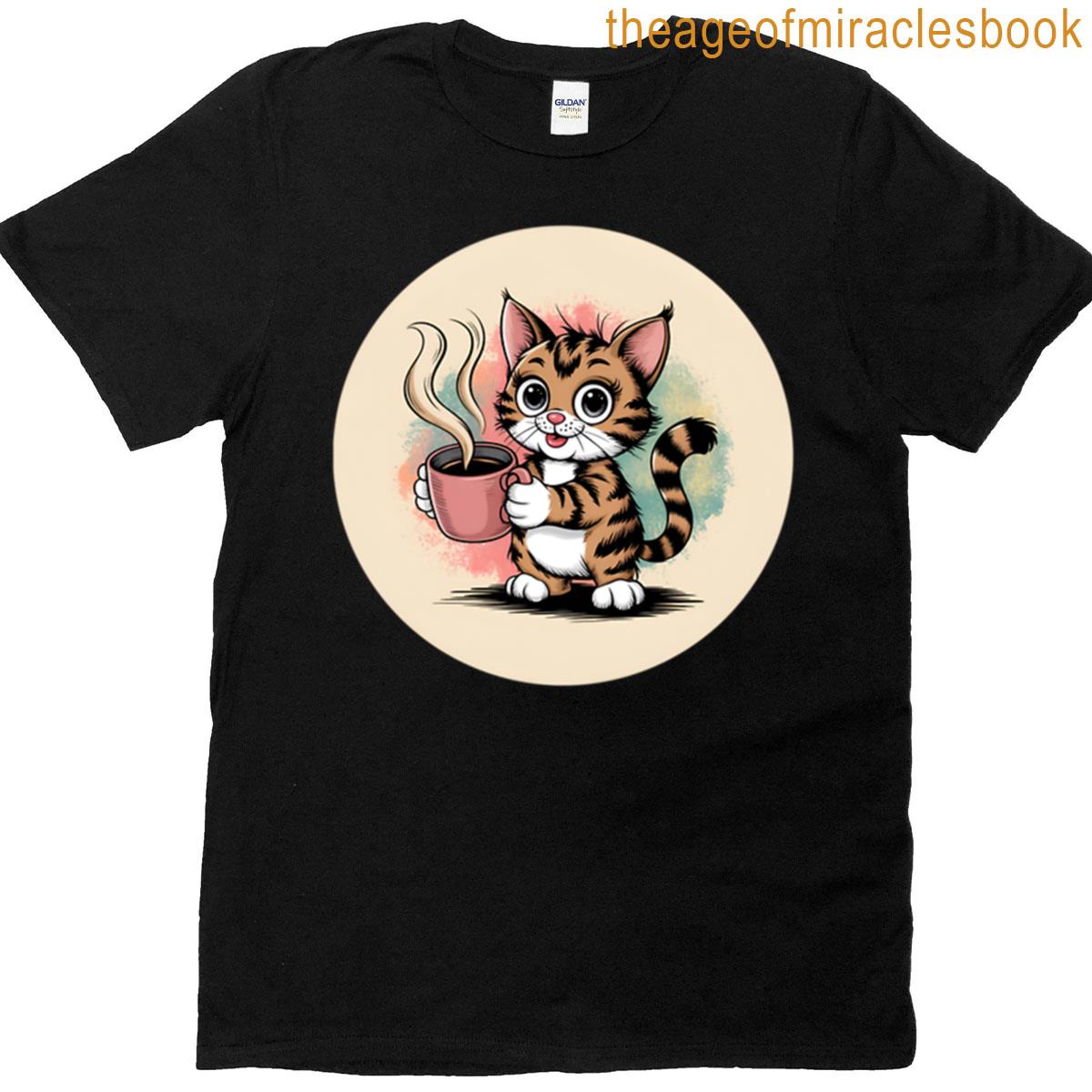 Steaming Hot Coffee Cat Art T-shirt