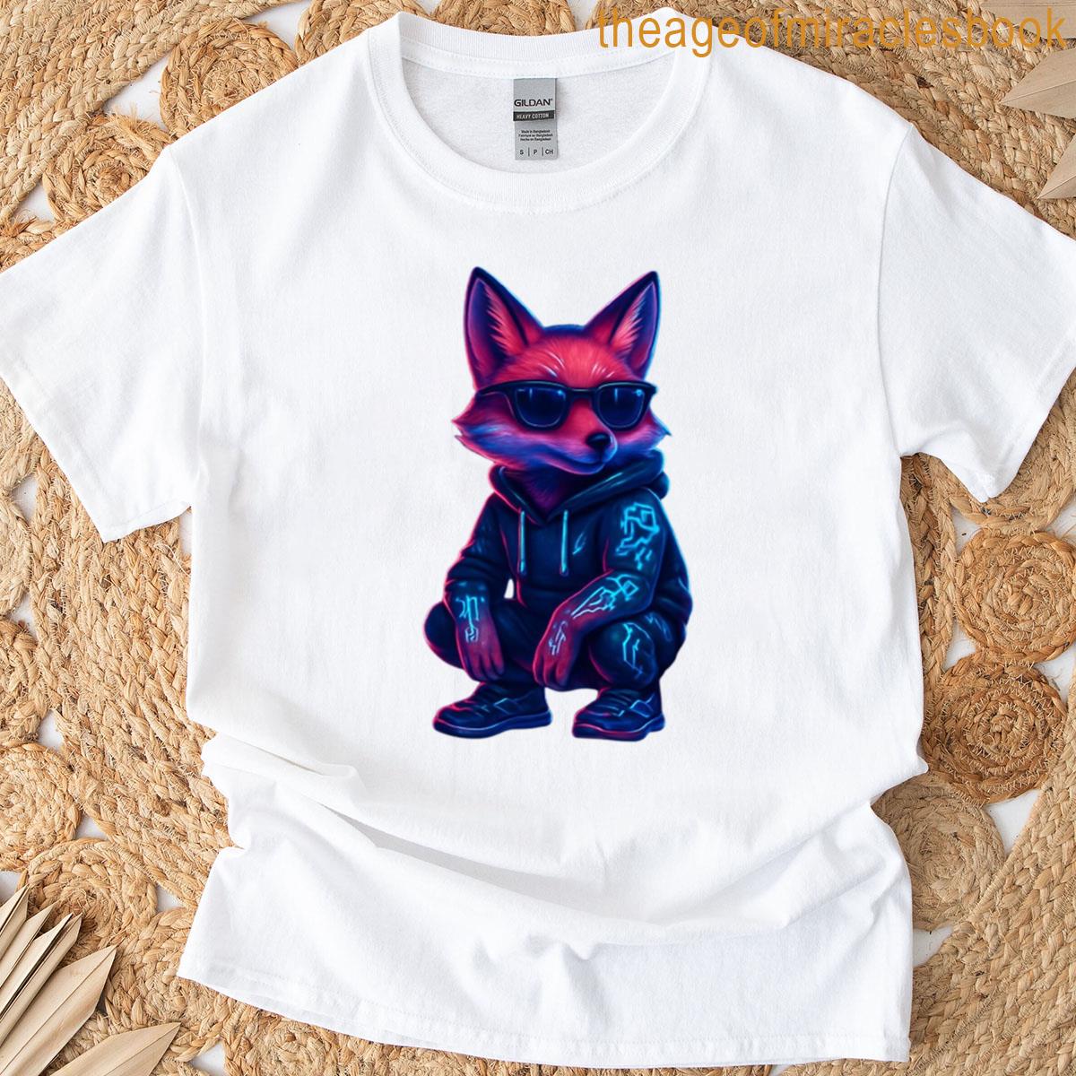 Fox With Glowing Circuit Tattoos T-shirt