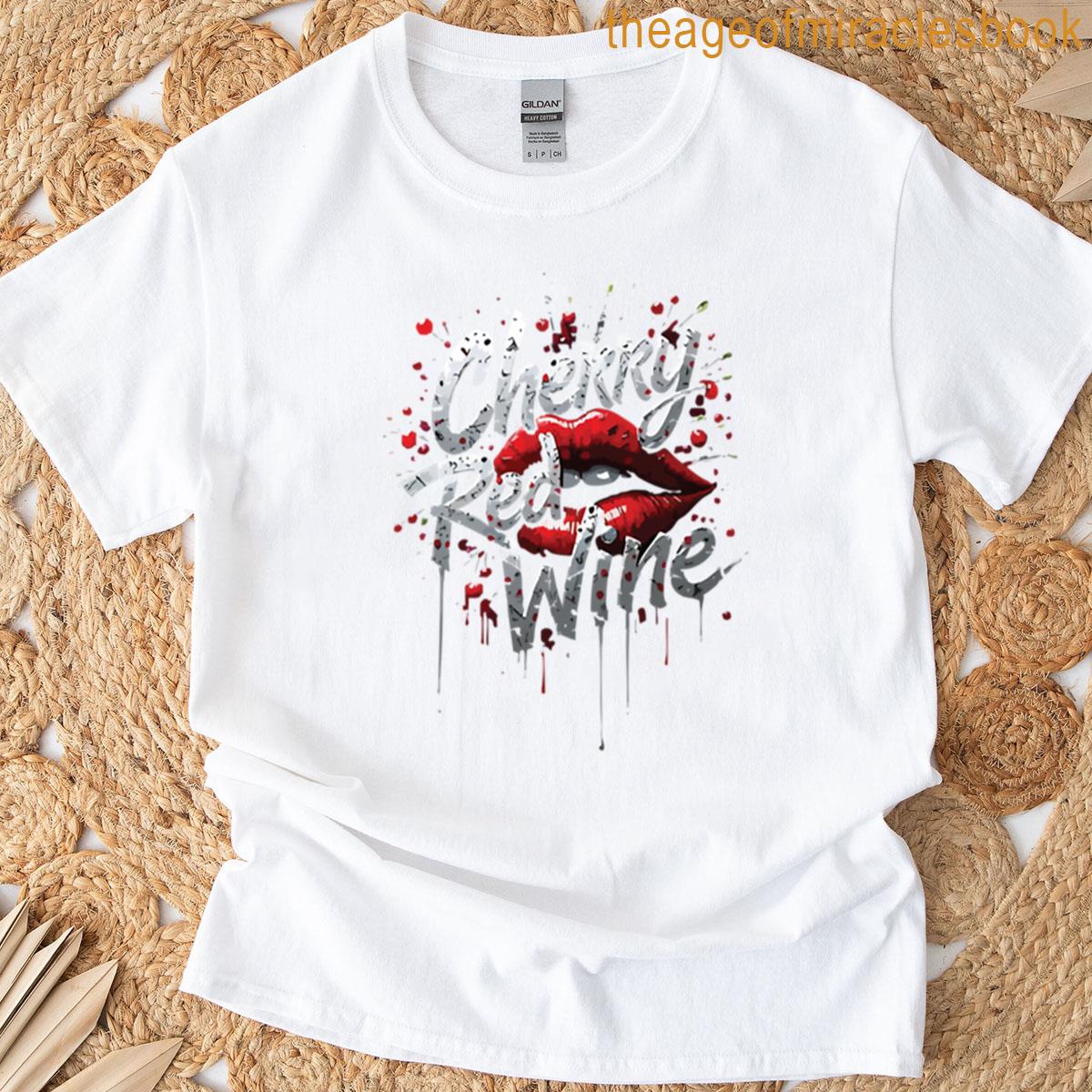 Cherry Red Wine Lips Graphic Oversized T-shirt