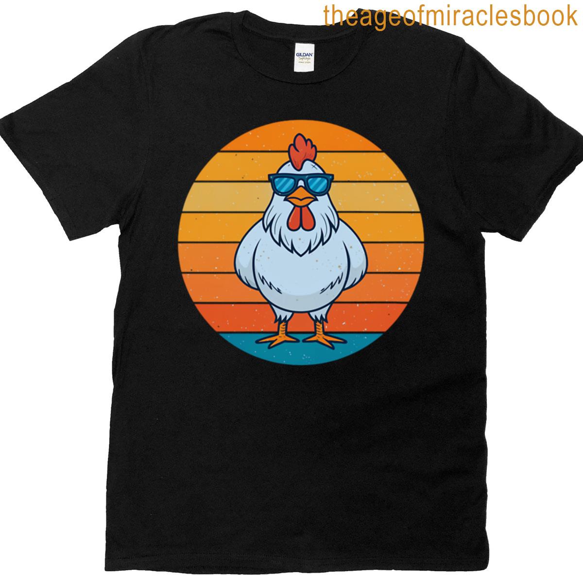 Cool Chicken With Sunglasses Retro Sunset T-shirt