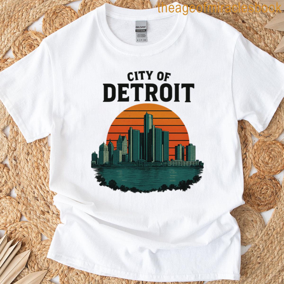 Detroit Skyline Retro Sunset T-shirt