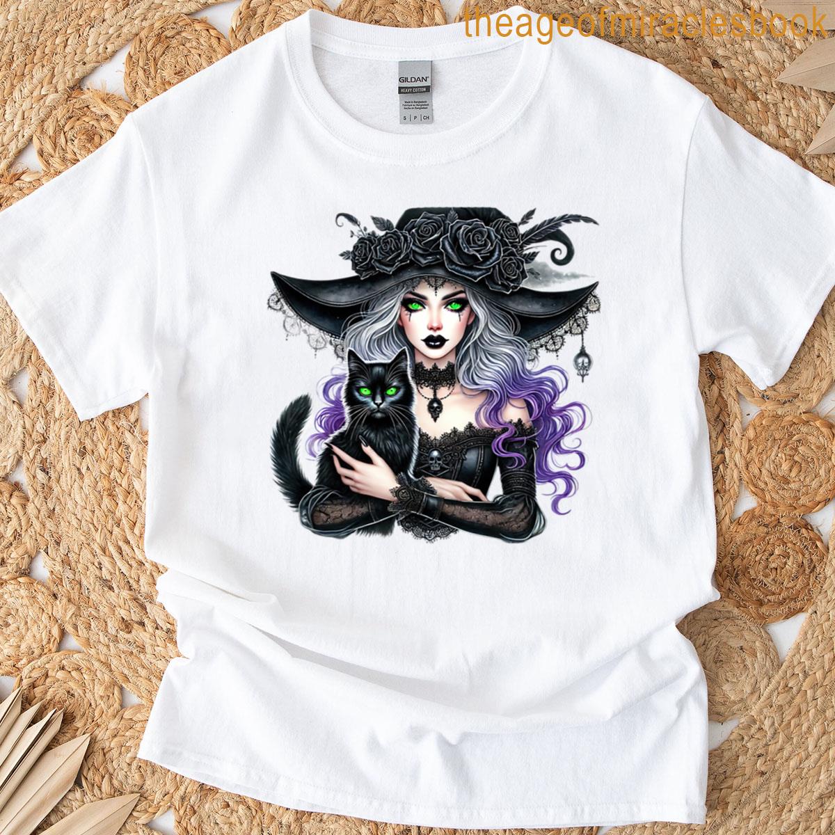 Halloween Witch With Black Cat T-shirt