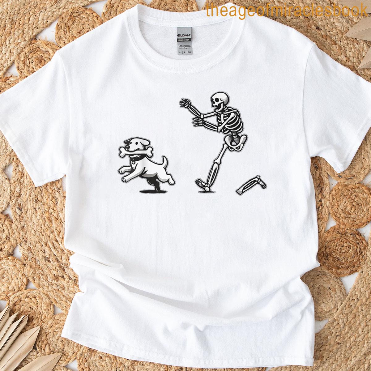 Skeleton Dog Halloween Skeleton Chasing Dog T-shirt