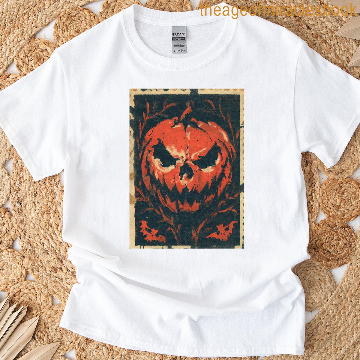 Vintage Spooky Pumpkin Postage Stamp T-shirt