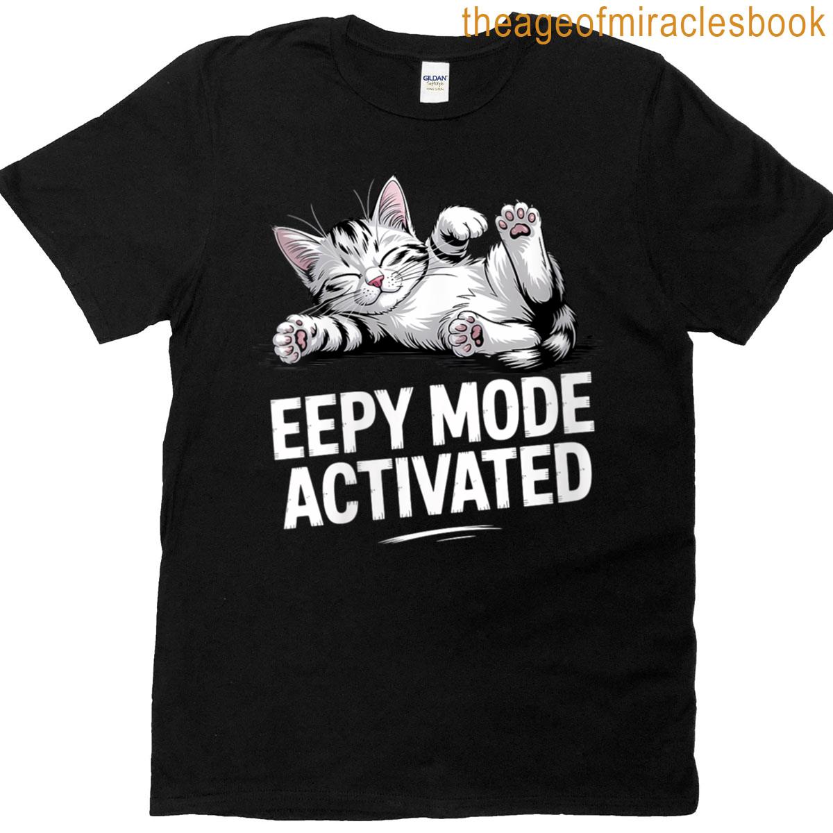 Womens Eepy Mode Activated Retro Eepy Cat T-shirt