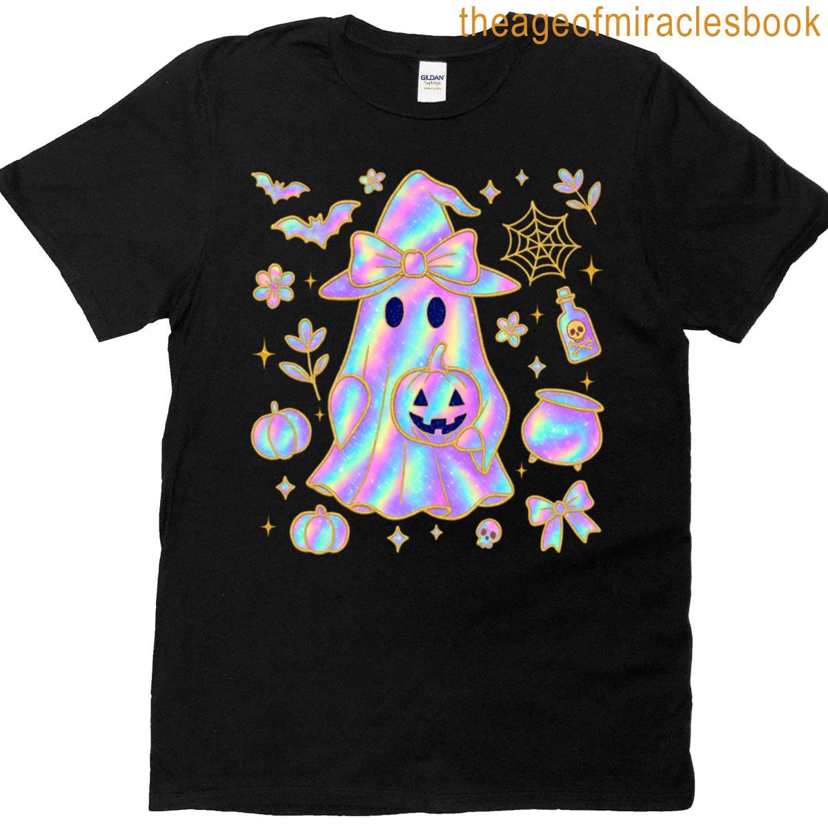Cute Ghost Witch Pumpkin Cauldron Spider Halloween Fun T-shirt