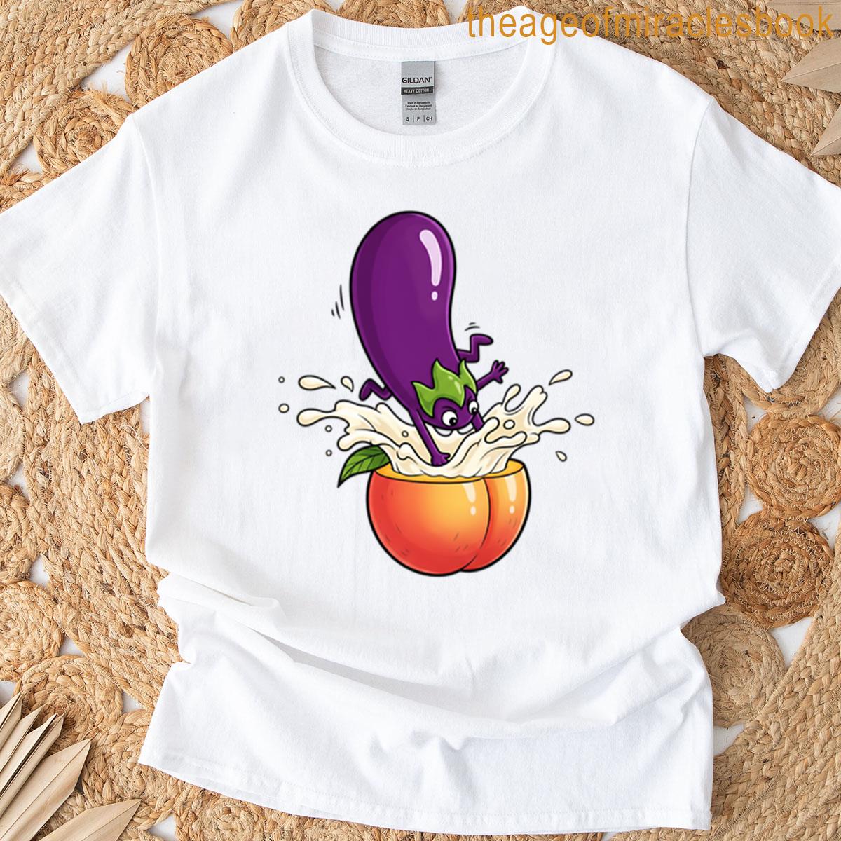 Eggplant Jumping Into Peachy Cream T-shirt