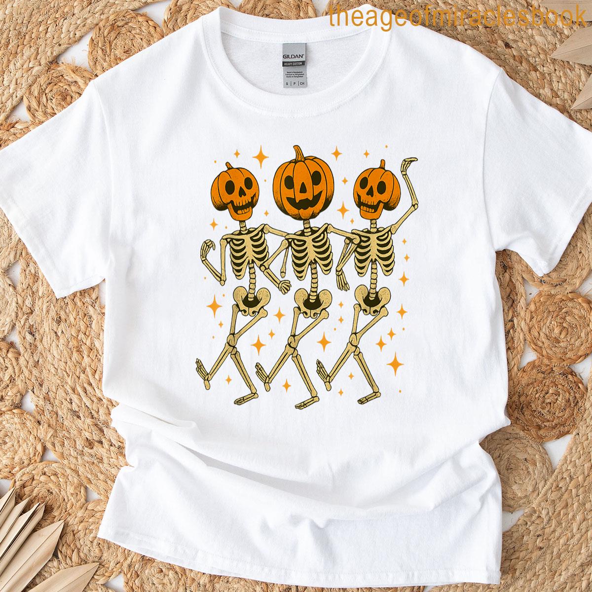 Funny Dancing Pumpkin Skeletons Halloween T-shirt