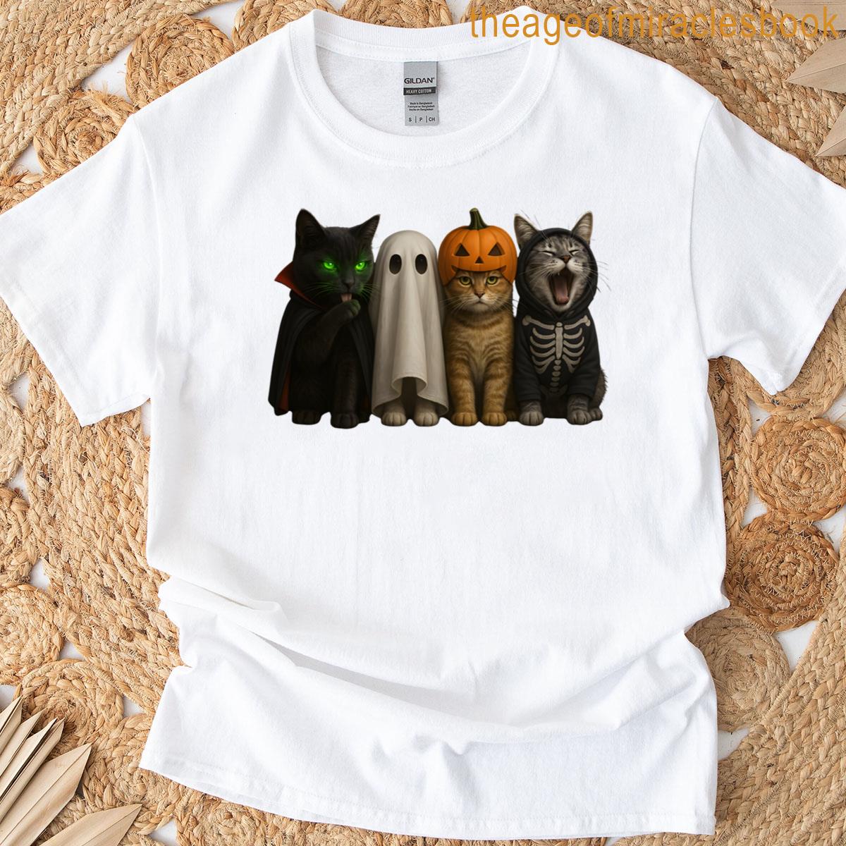 Funny Halloween Cat Vampire Ghost Pumpkin Skeleton T-shirt