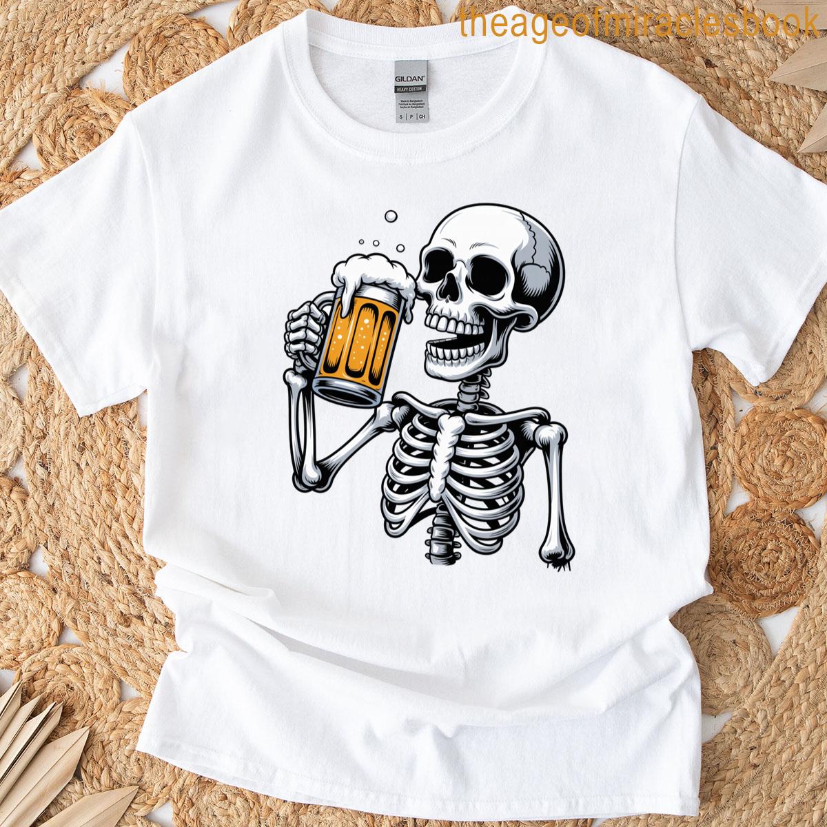 Halloween Drinking Team Funny Skeleton Skull Beer Drinker T-shirt