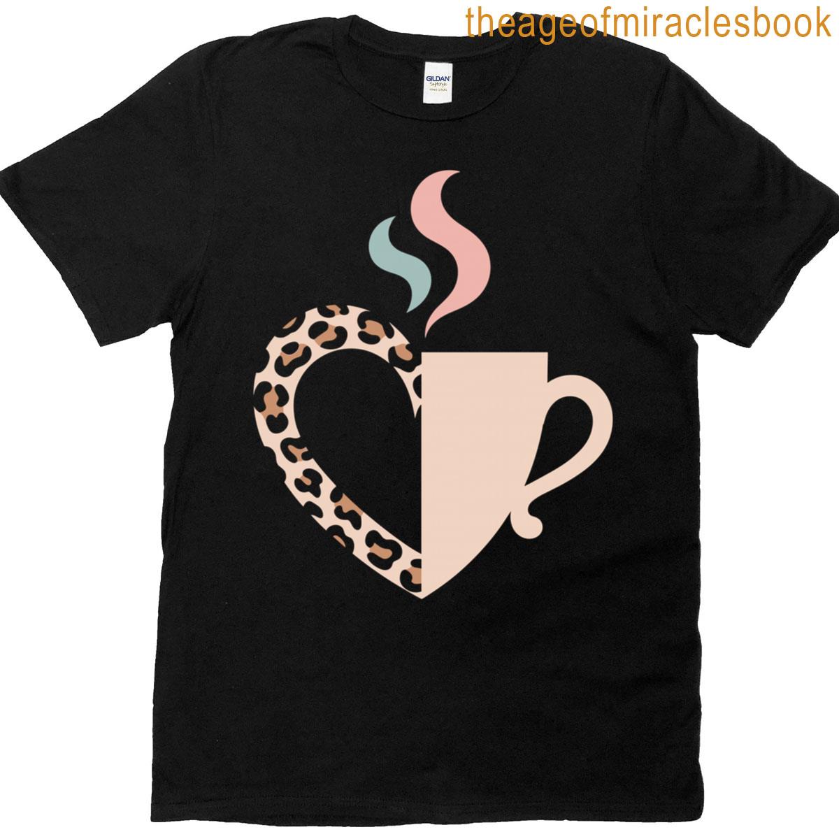 Leopard Print Coffee Cup Heart Coffee Lover T-shirt