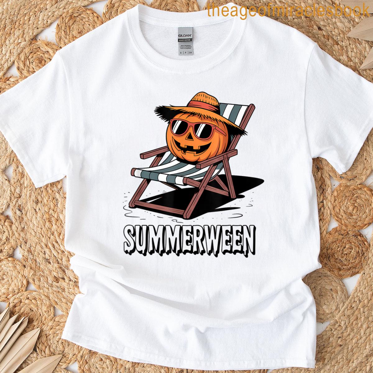 Spooky Pumpkin Summer Halloween Themed Summerween T-shirt