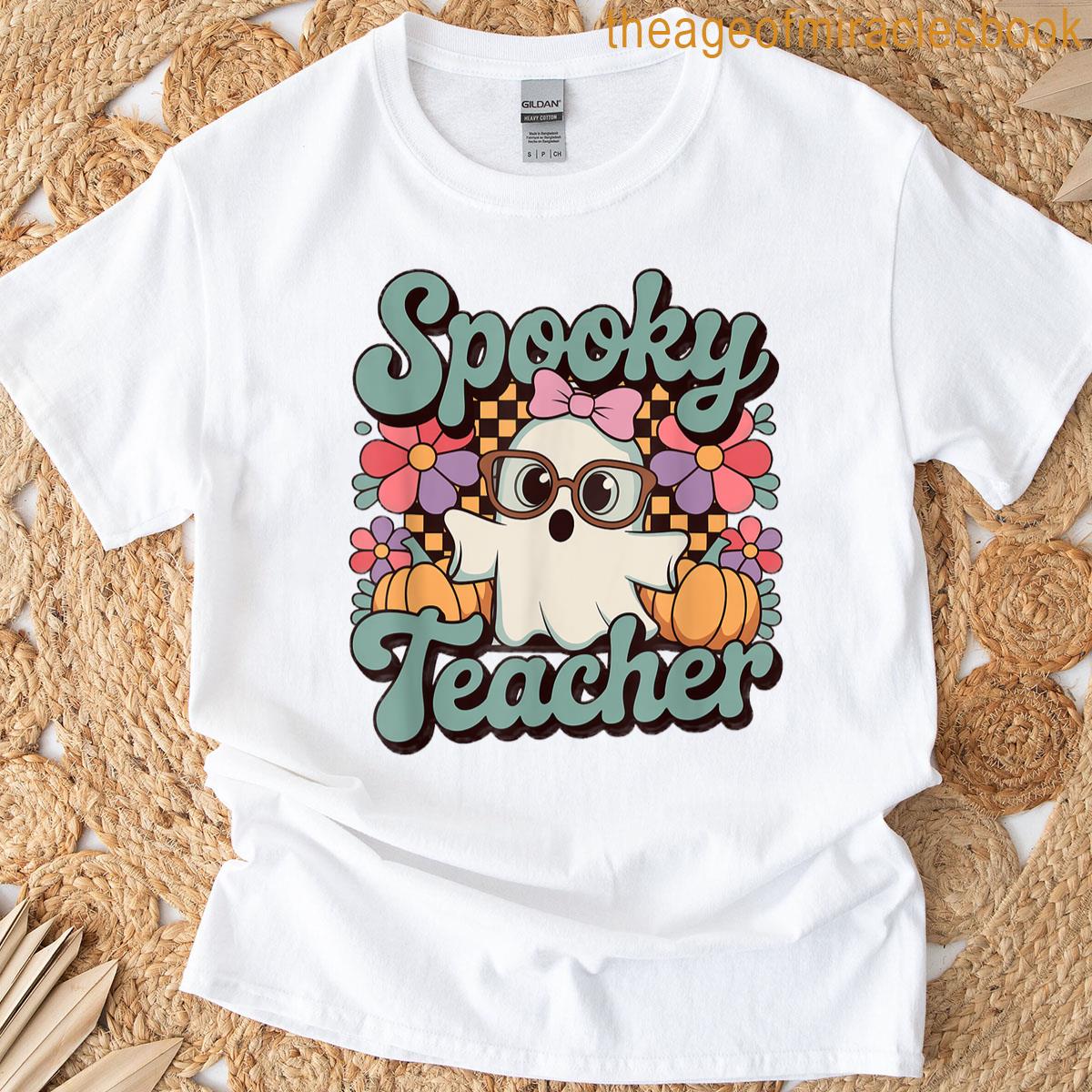 Spooky Teacher Ghost Pumpkin Halloween Design T-shirt