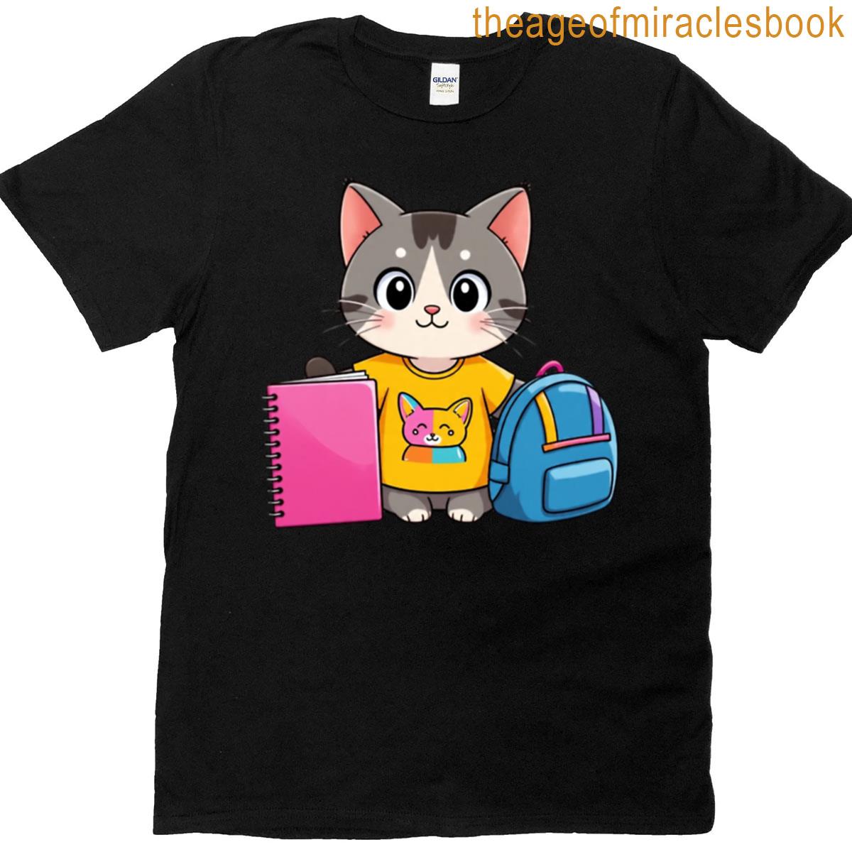 Cool Cat With A Notebook And A Backpack T-shirt