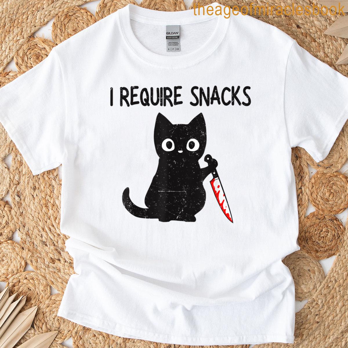 I Require Snacks Funny Black Cat T-shirt