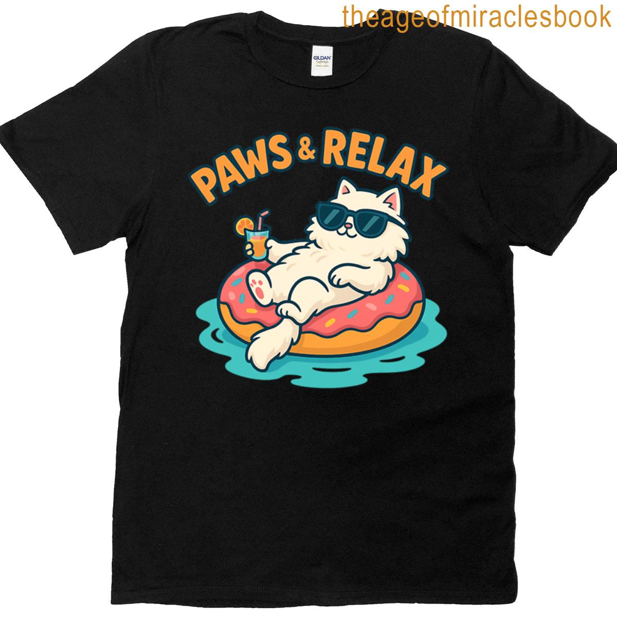 Paws Relax Fluffy Cat On Donut Float T-shirt