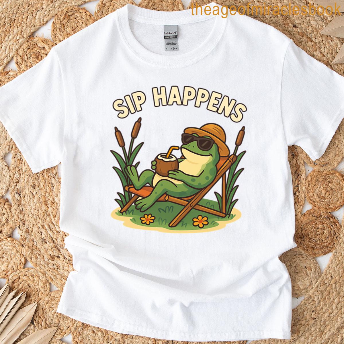 Sip Happens Relaxed Frog In Hammock T-shirt