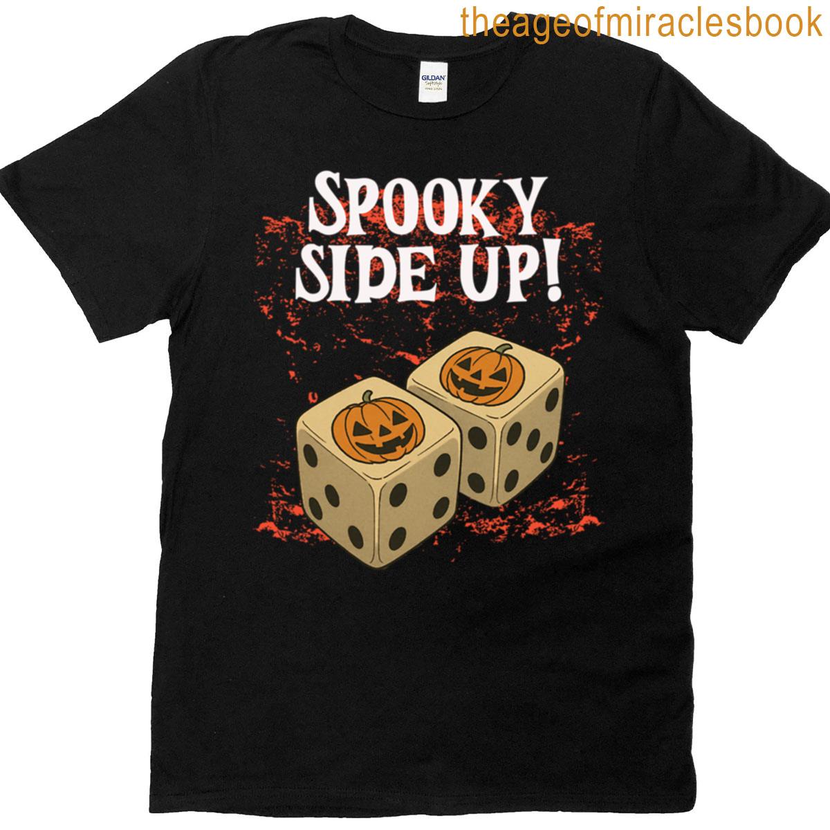 Spooky Side Up Halloween Pumpkin Dice Design T-shirt