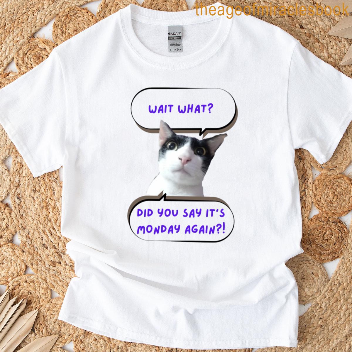 Wait What Its Monday Again Grumpy Black Cat Design T-shirt