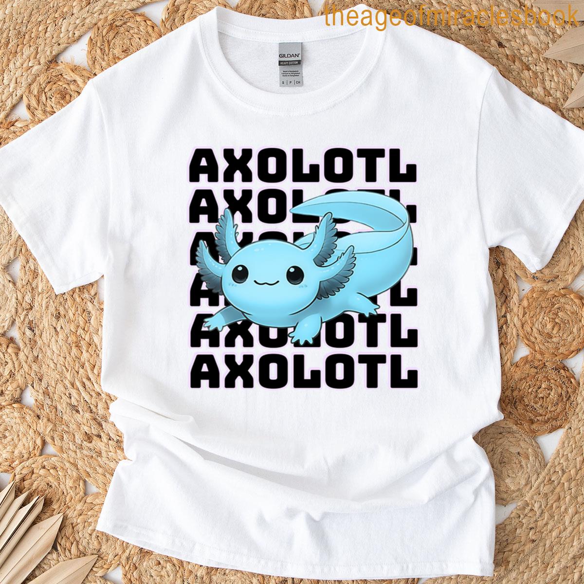 Cute Blue Axolotl Modern Text Pattern T-shirt