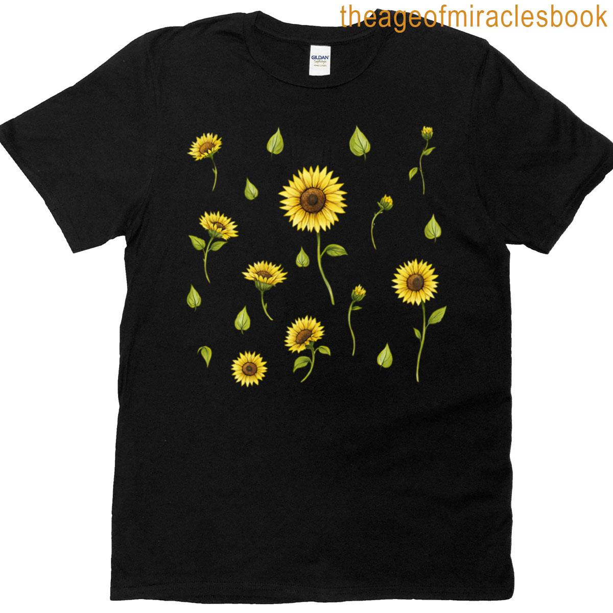 Hand-drawn Sunflower And Leaf Pattern T-shirt