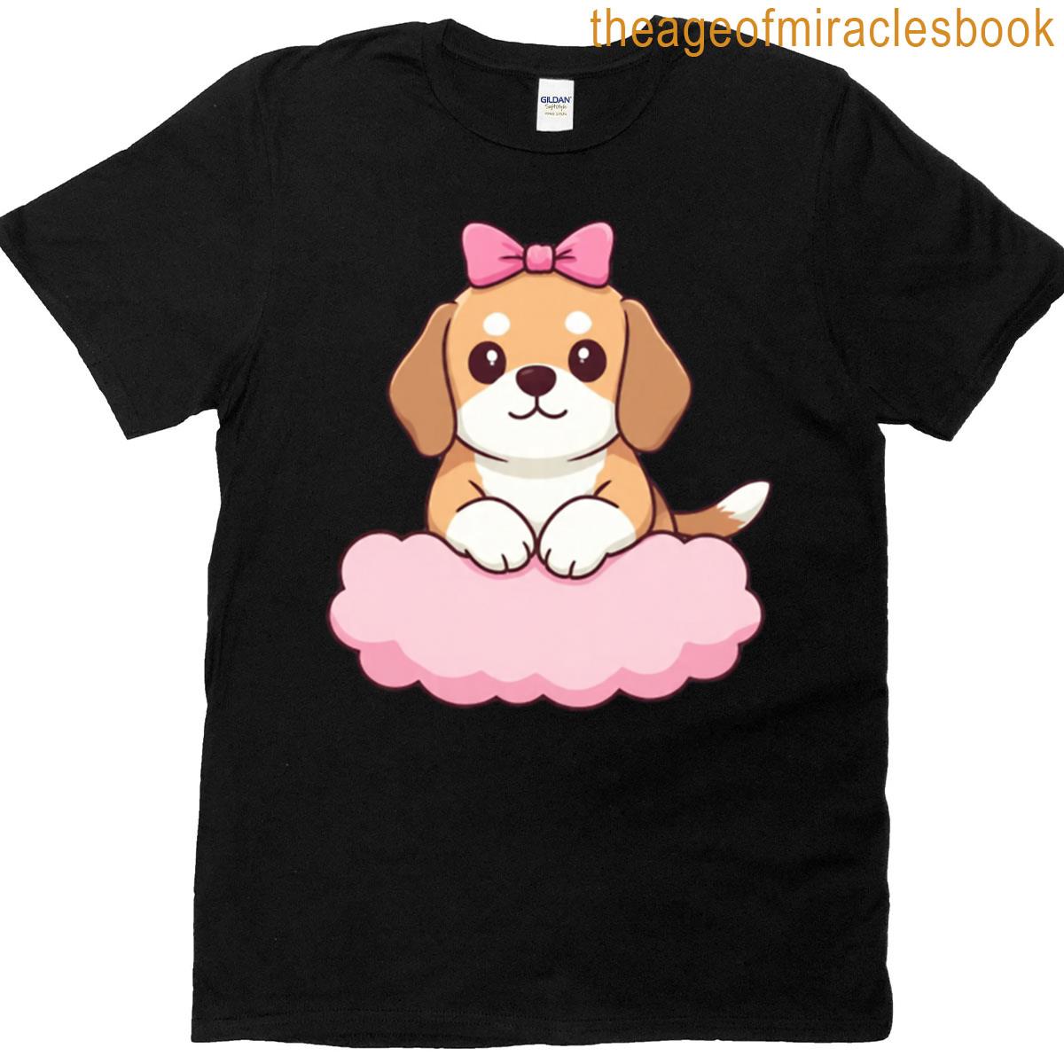 Adorable Beagle Hanging From A Cloud With A Pink Bow T-shirt