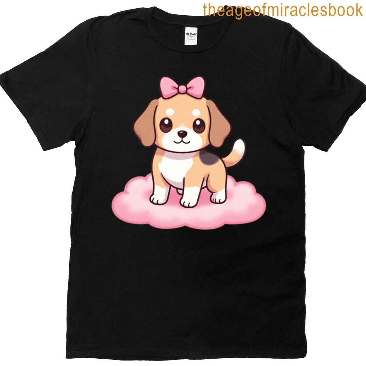 Adorable Beagle Standing On A Cloud With A Pink Bow T-shirt