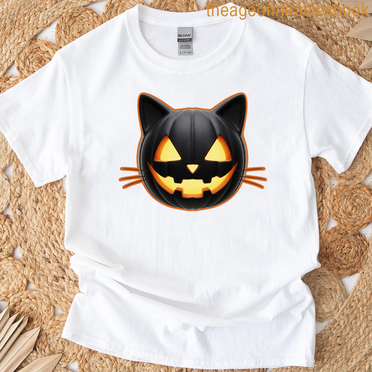Black Cat Jack Olantern Emoji T-shirt