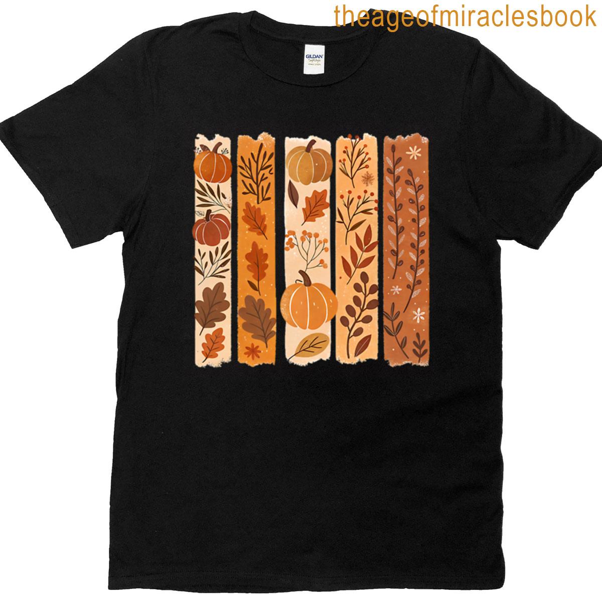 Cozy Brushstrokes With Fall Pumpkin Leaves Patterns T-shirt