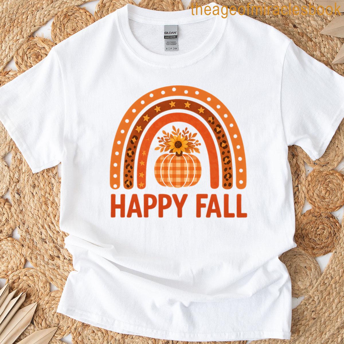 Happy Fall Boho Rainbow With Plaid Pumpkin T-shirt