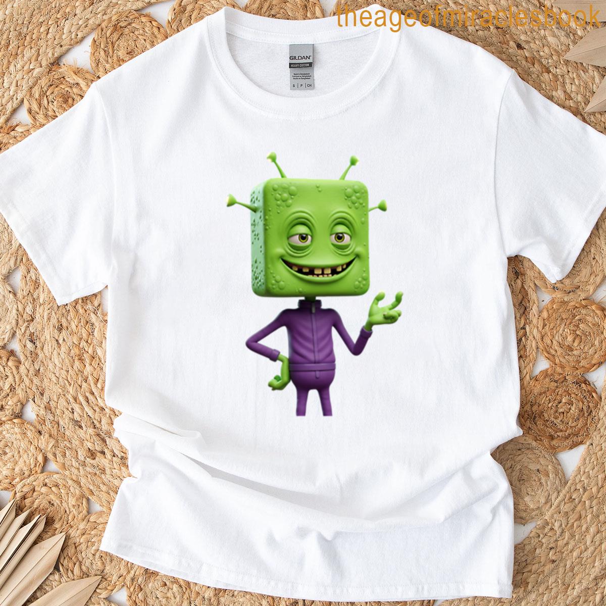 Happy Green Box Head Alien T-shirt