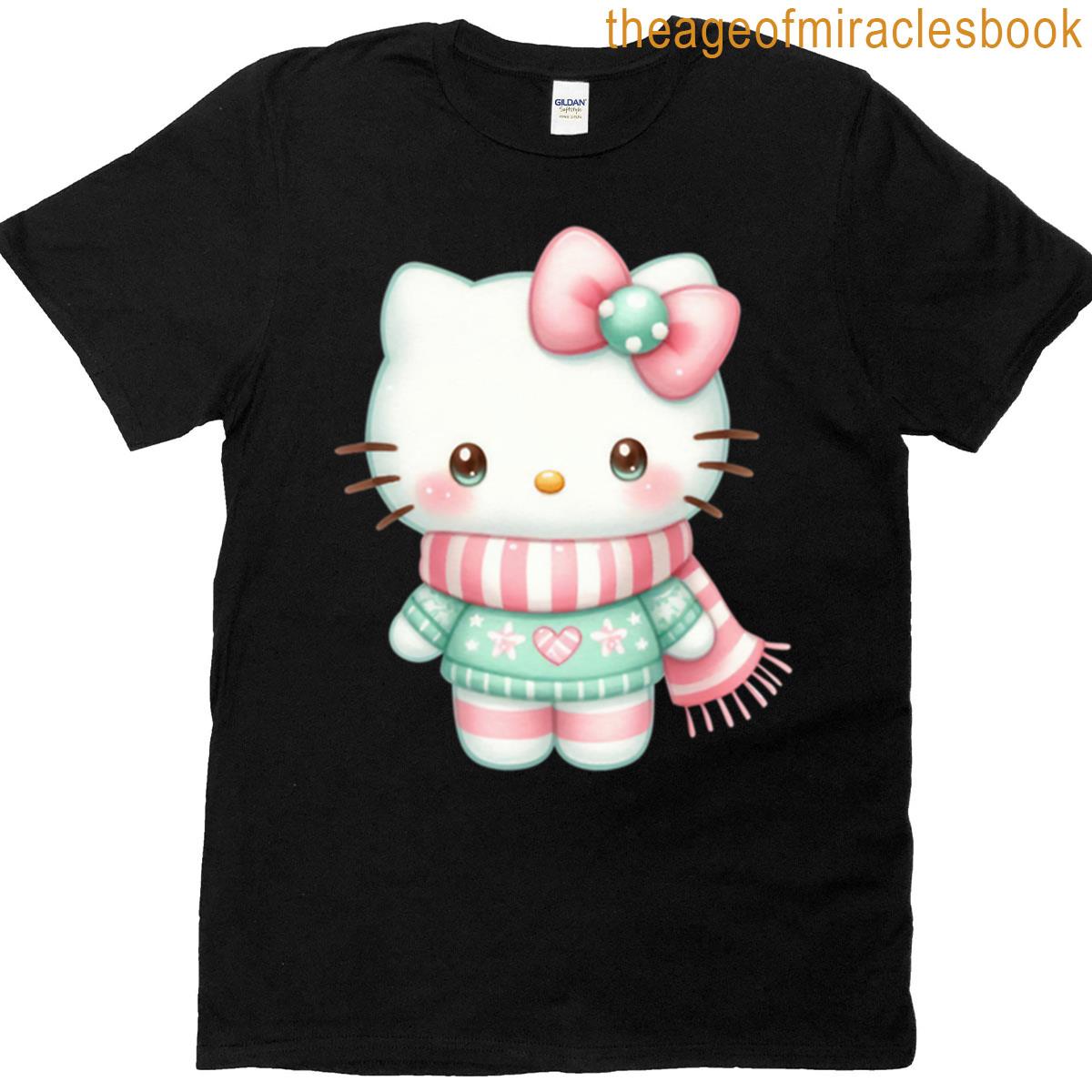 Hello Winter Kitty Pink And Mint T-shirt