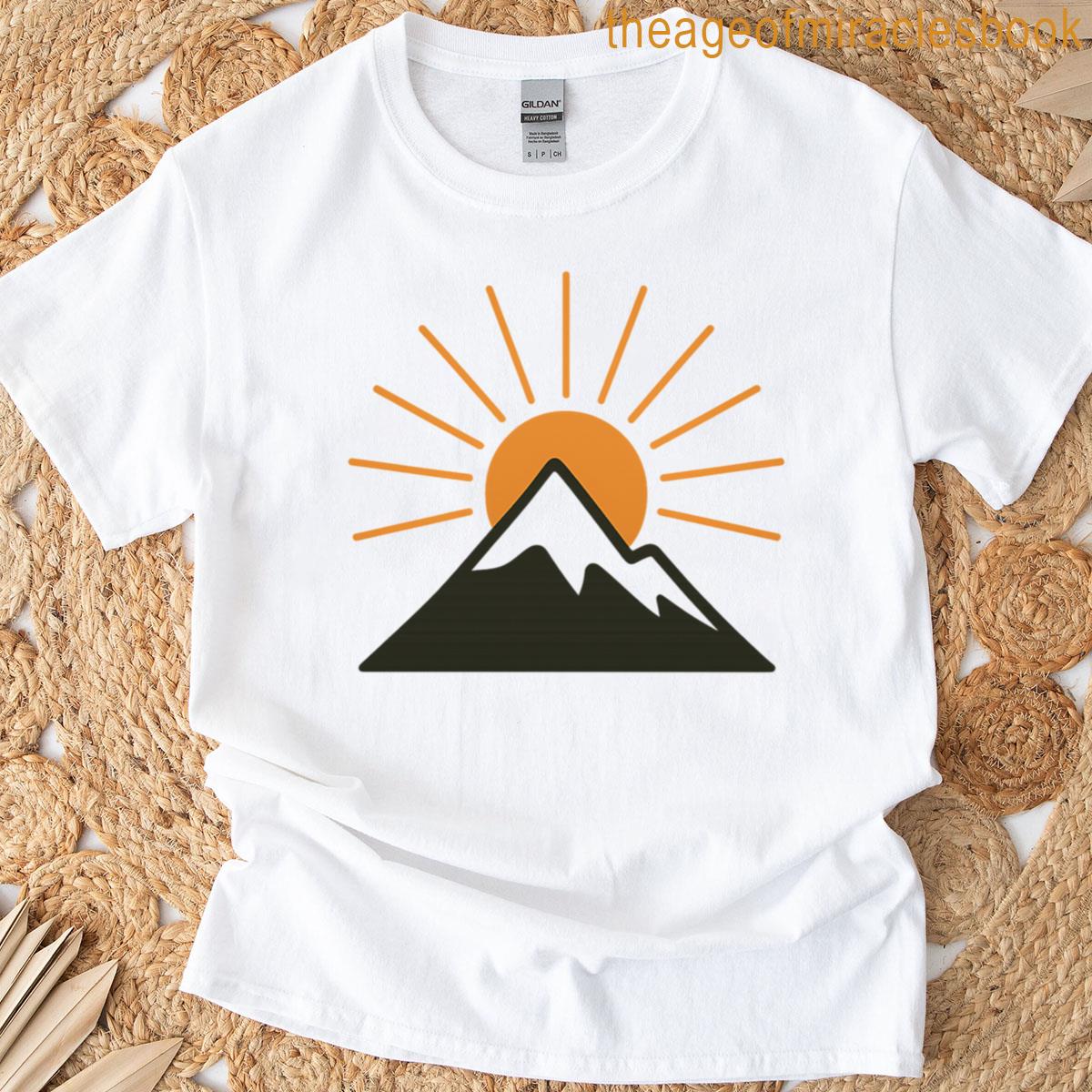 Minimalist Mountain Sun Line Art T-shirt