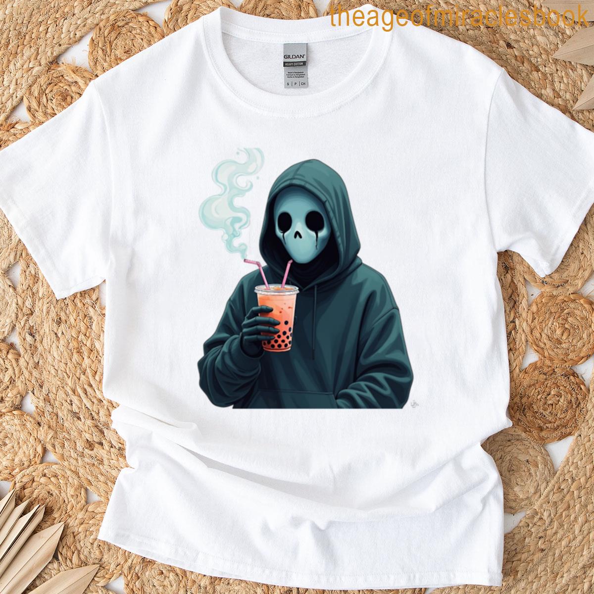 Sad Ghost With And Bubble Tea Vaporwave Aesthetic T-shirt
