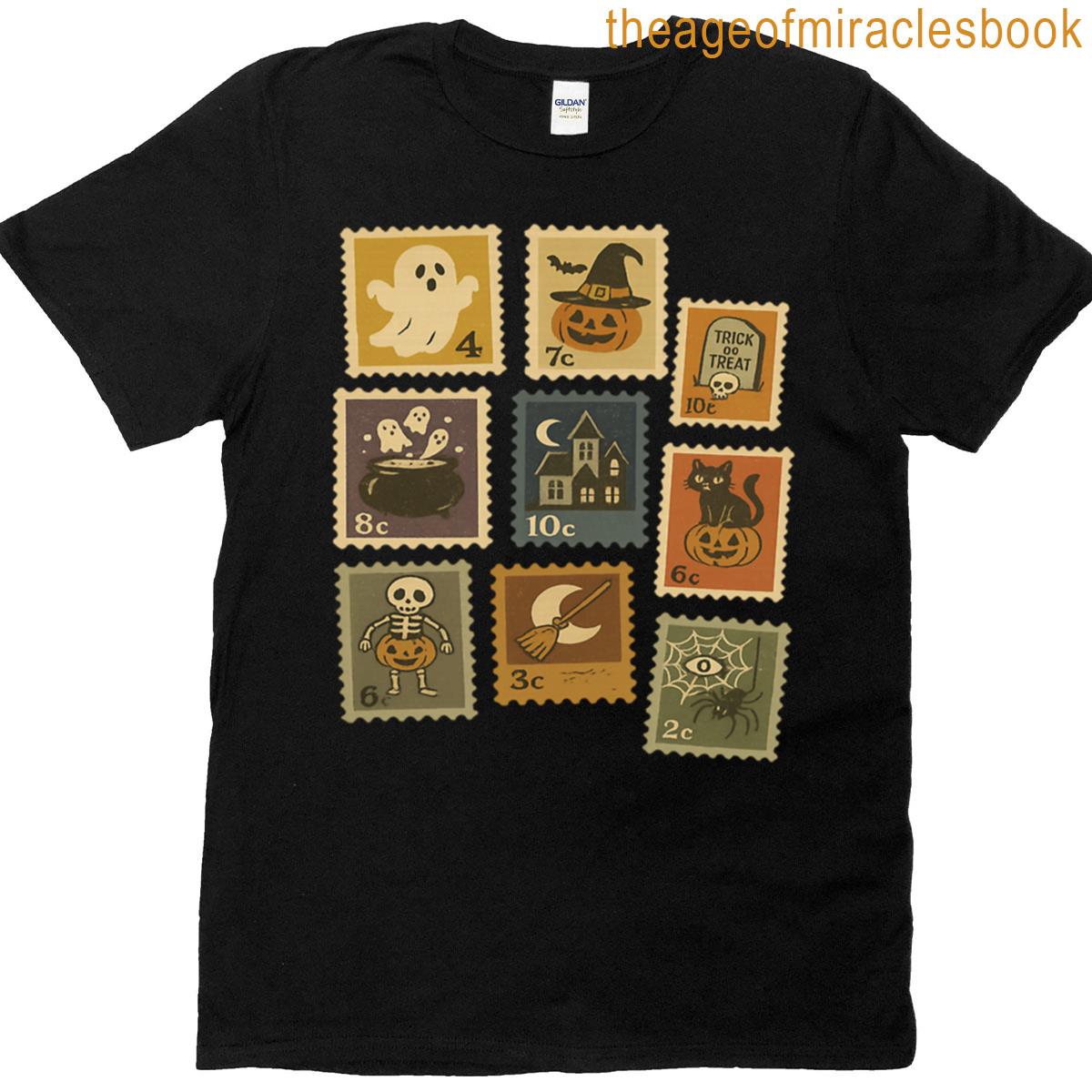 Vintage Halloween Postage Stamp Collage T-shirt