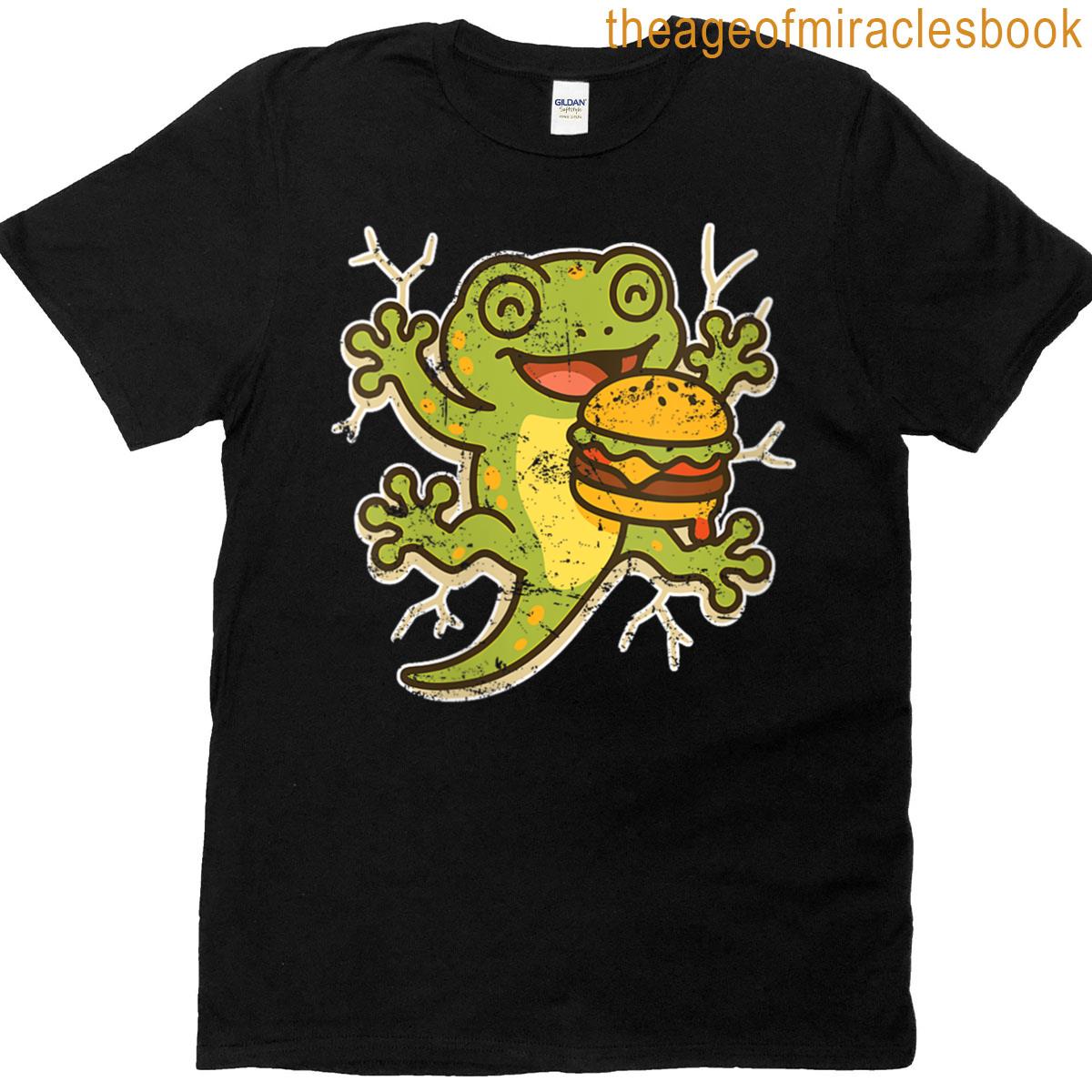 Womens Tree Frog Burger Jump Cartoon T-shirt