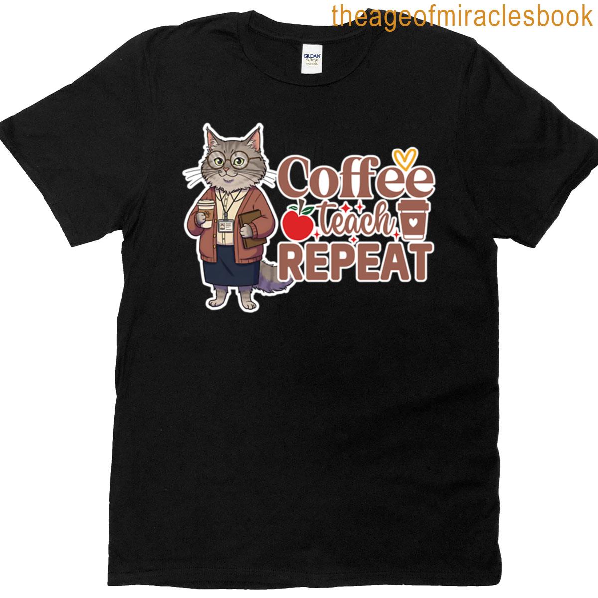 Cat Teacher With Coffee Back To School T-shirt