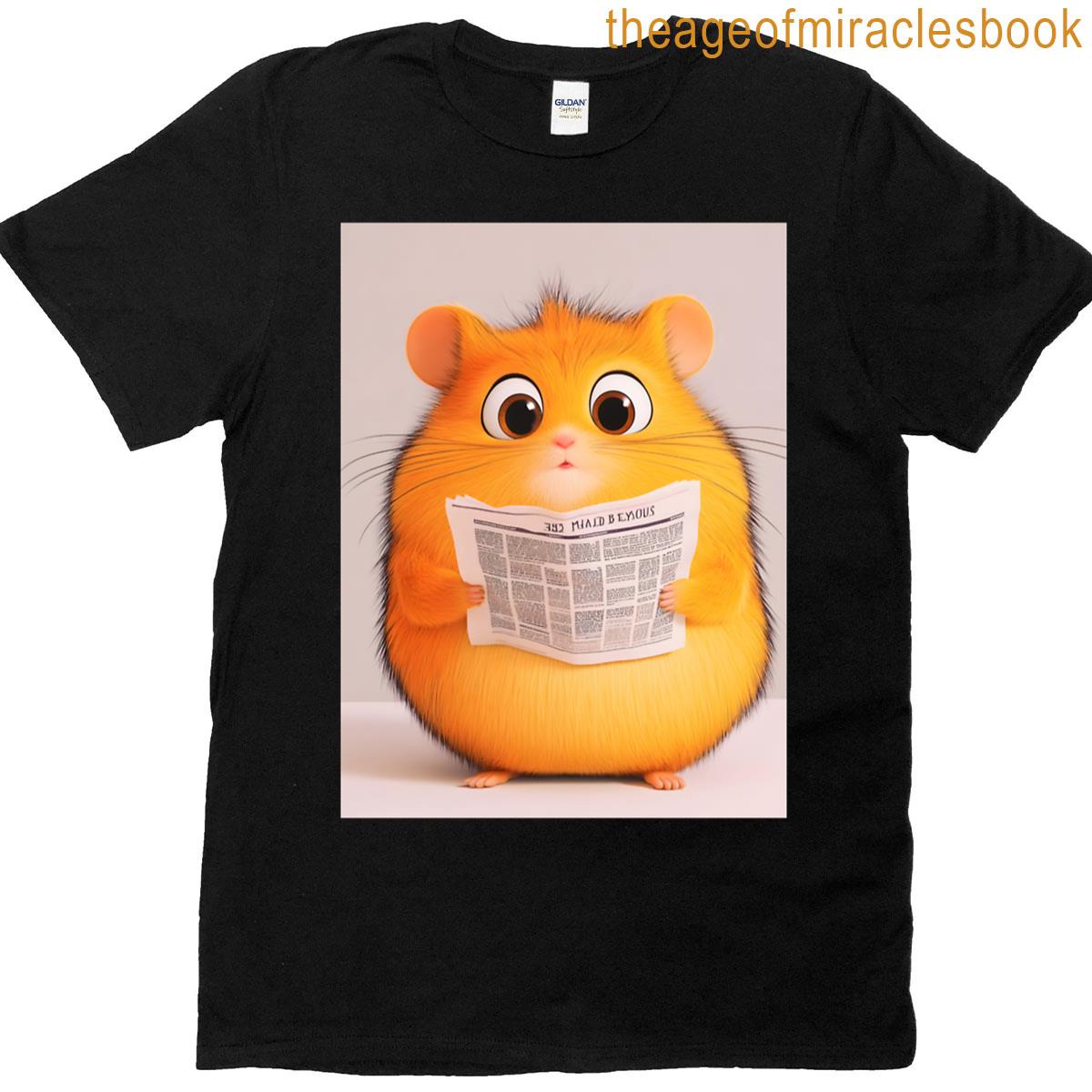 Expressive Hamster Reading Newspaper Studio Illustration Charm T-shirt