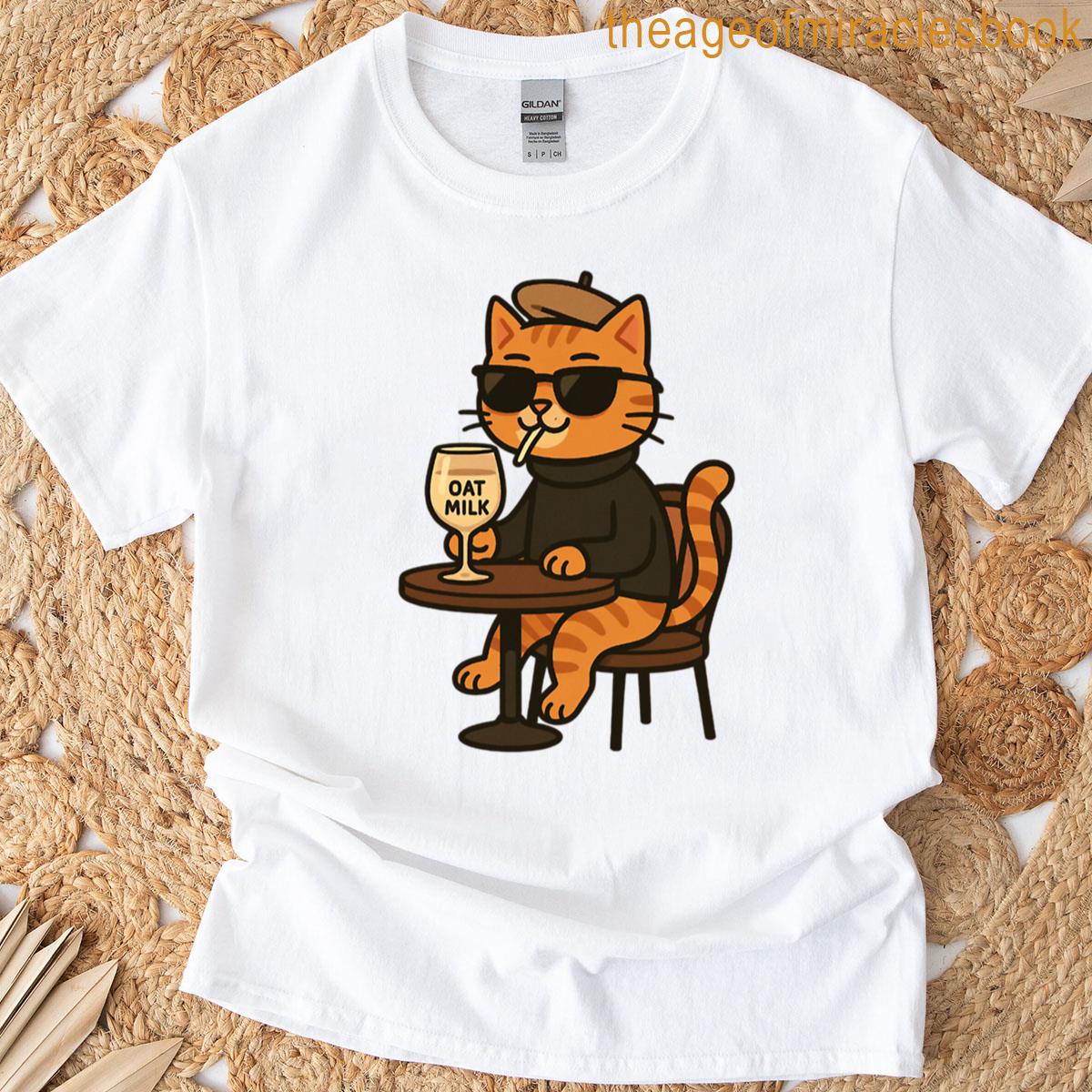 Funny Ginger Cat Drinks Oat Milk T-shirt
