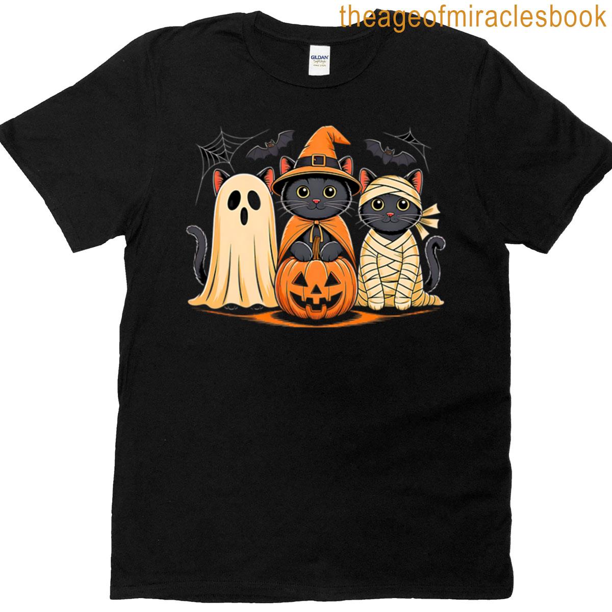 Halloween Cute Ghost Pumpkin Cat T-shirt