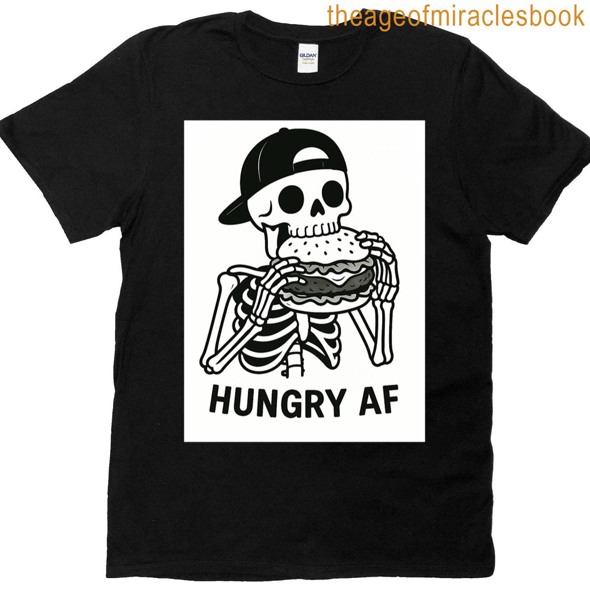 Hungry Skeleton And Giant Hamburger Oversized T-shirt