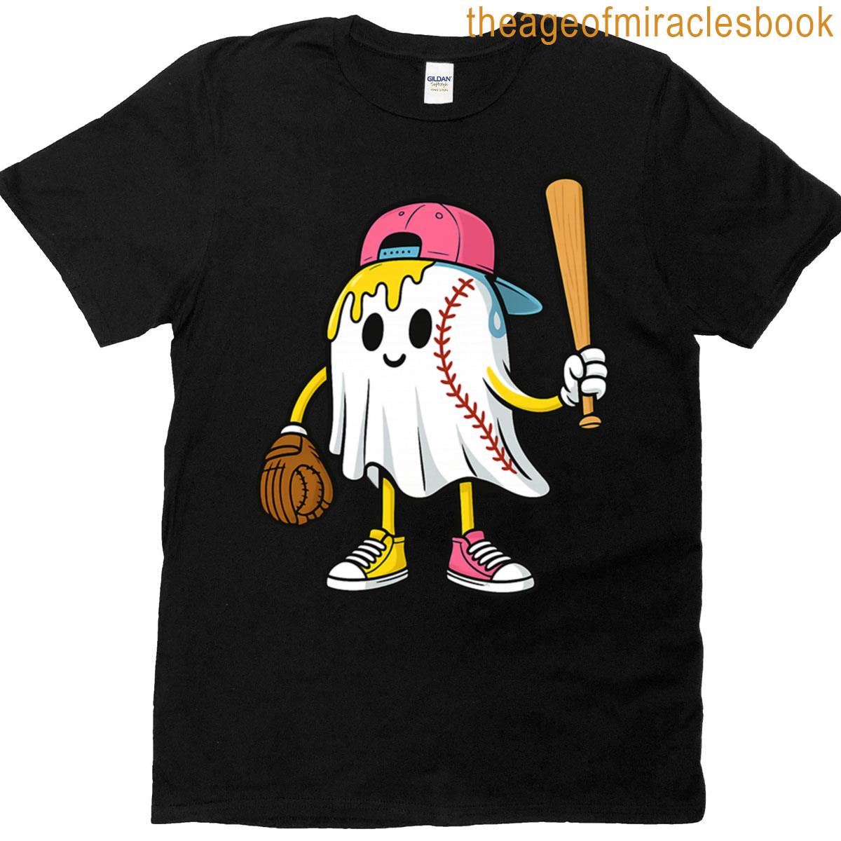 Ice Cream Drip Ghost Baseball Spots Baseball Drip Halloween T-shirt