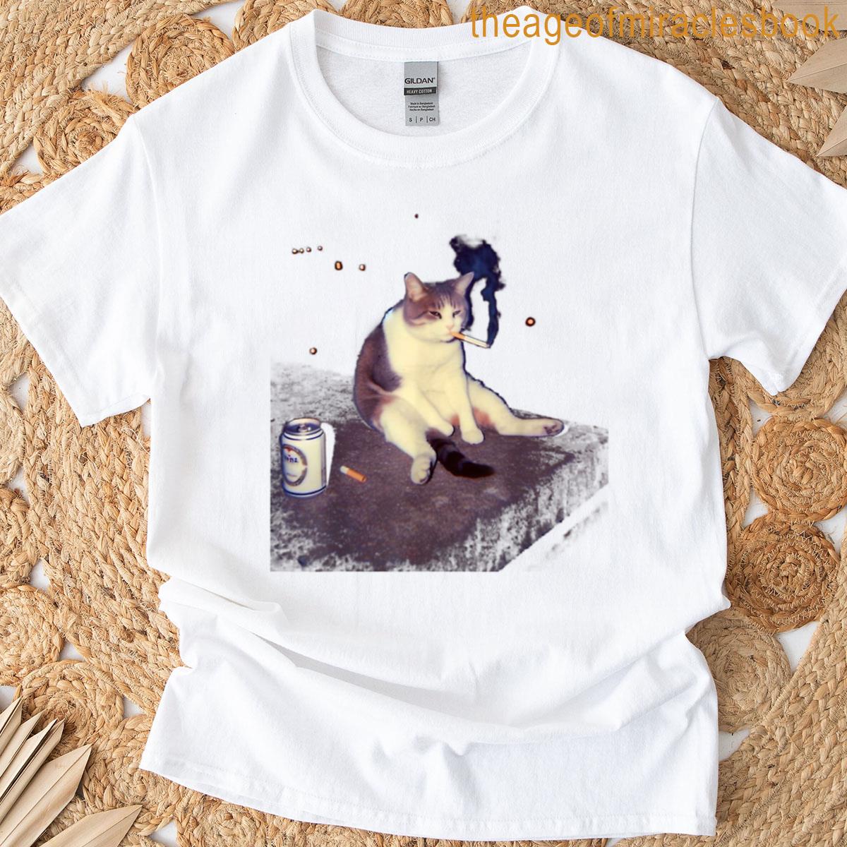 Smoking Cat Meme Funny Cigarette Kitten Brainrot Tee T-shirt