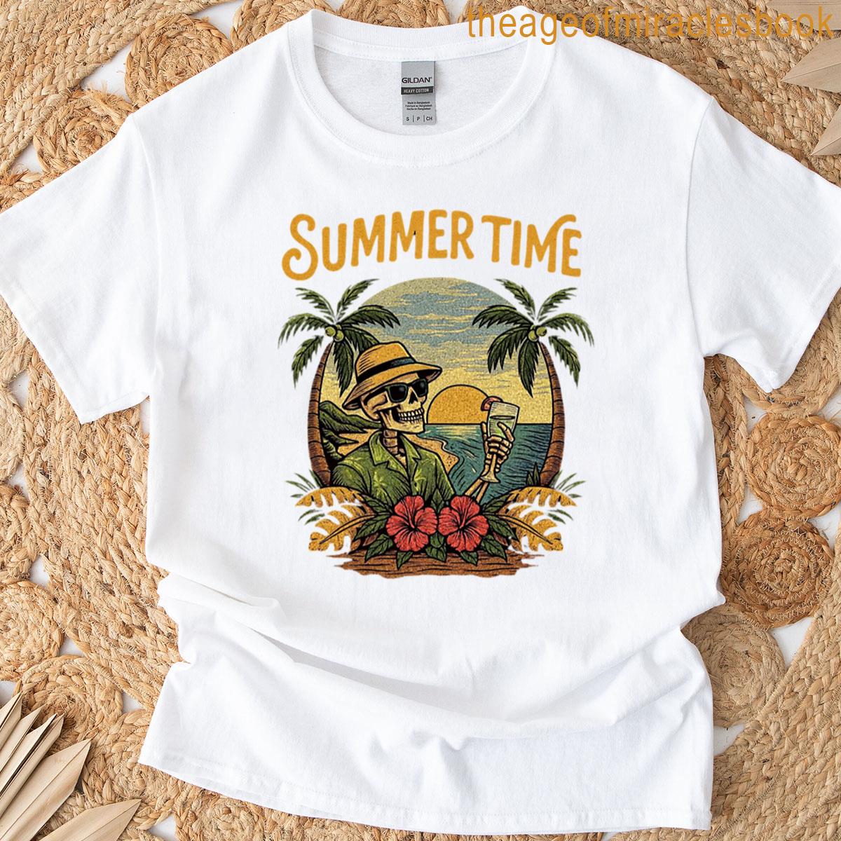 Summertime Skeleton Tropical Sunset Chill T-shirt