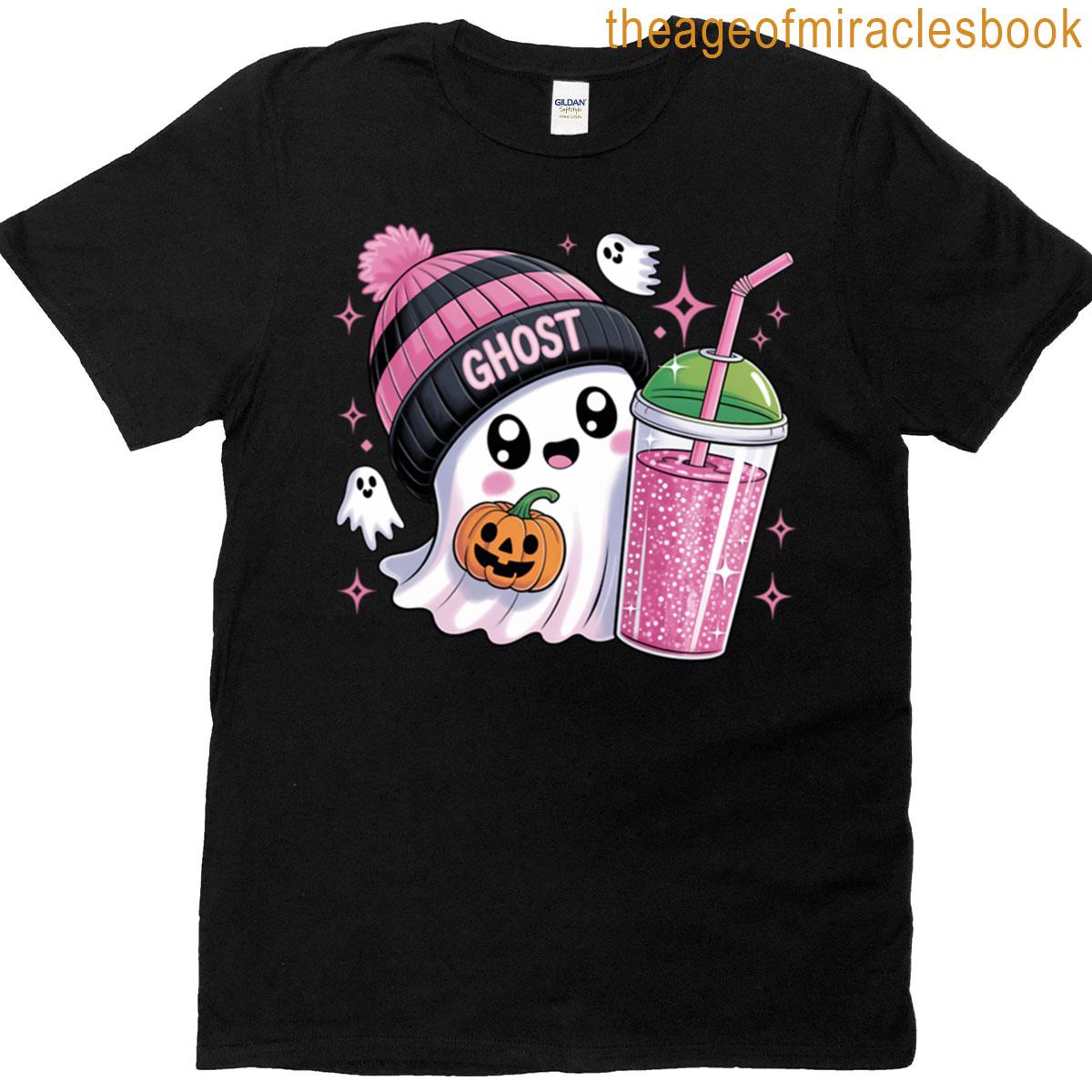 Adorable Ghost With A Slurpee And A Pumpkin T-shirt