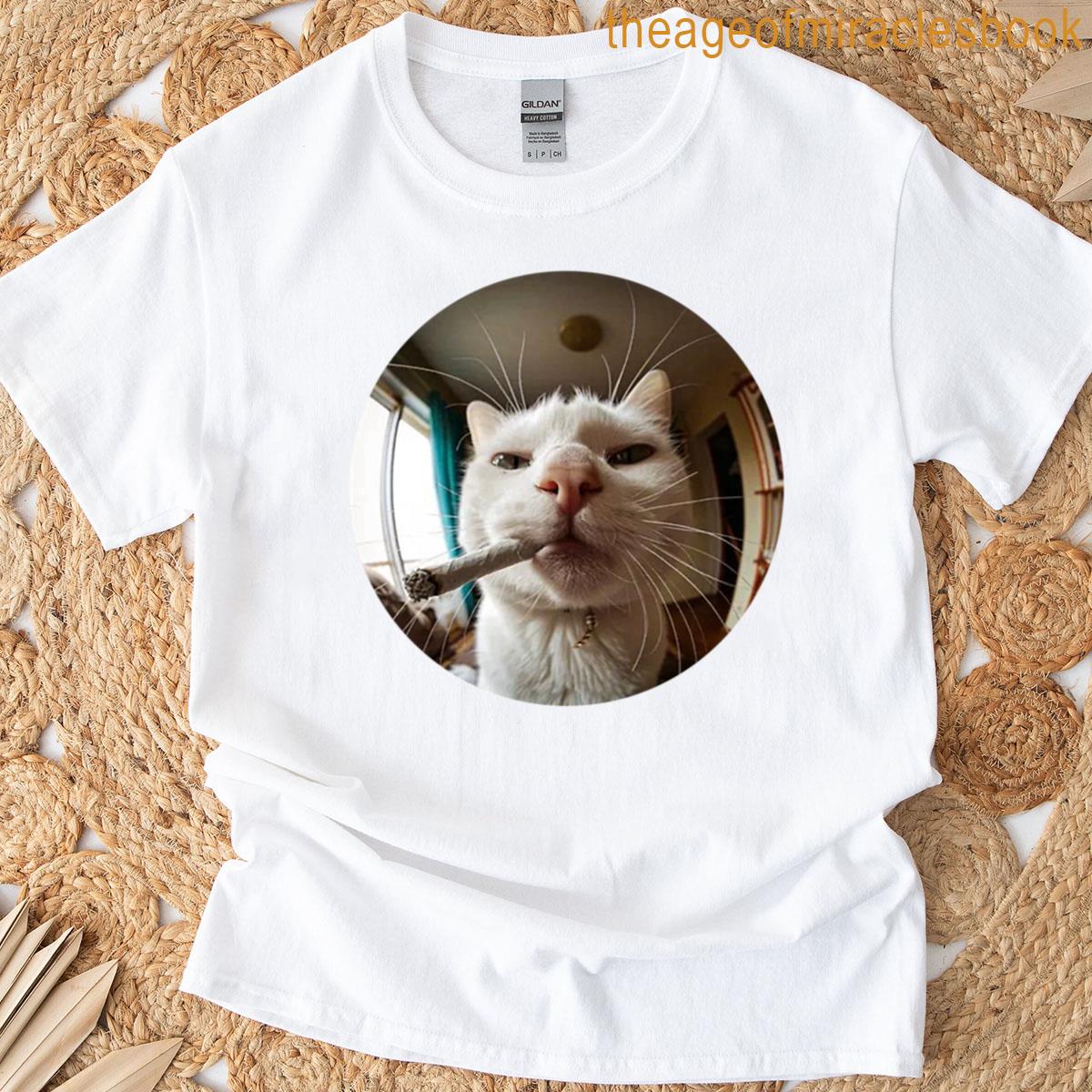 Funny Smoking Cat Fish Eye Oversized T-shirt